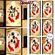 TOPABC1  Stereo Mirror Sticker, Happiness Good Fortune Chinese Style Golden Frame Fish Wall Stickers,  Room Entrance Acrylic Acrylic Wall Stickers Home Art