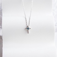 倫敦藍托帕石925純銀十字架項鍊
