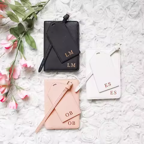 Personalised Passport Holder and Luggage Tag Travel Sets Leather Customize Passport Cover Bride Brid
