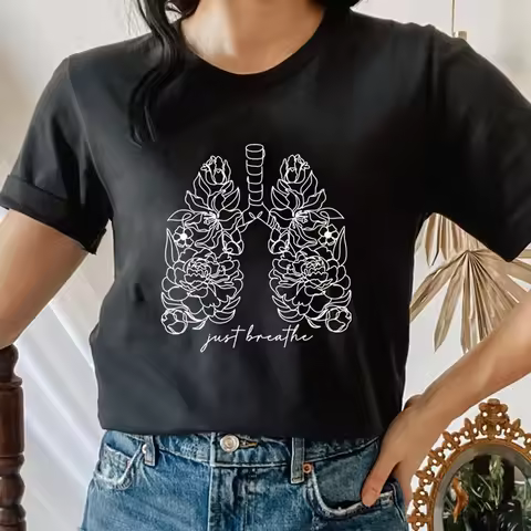 Just Breathe Anatomical Lungs T-shirt Botanical Flower Lungs Anatomy Tee Shirt Top Aesthetic Nursing