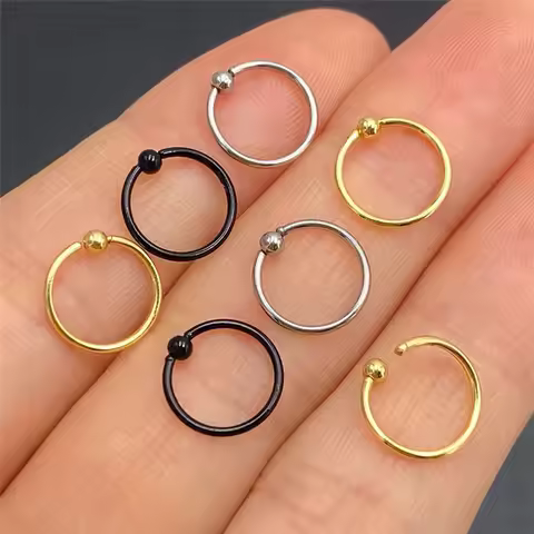 1pcs 6/8/10mm Circle Steel Hinged Clicker circle ring Piercing Nose Ring Hoop Lip Ear Ring Body Jewe