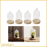 [Lovoski1] Clear Cloche Cover Stand Showcase Transparent Cover Wooden Base for DIY Flower Craft