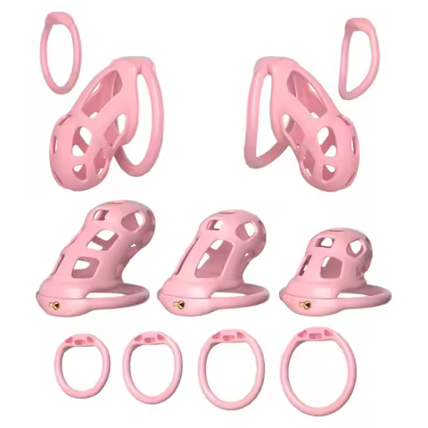Pink Silicone Chastity Cage Soft Male Cock Cage With Plastic Support Ring Discreet Wear For Cross Dr