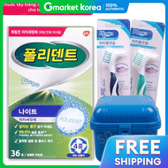 Polident | Gel vệ sinh răng giả Polident Đêm 36 gói kèm bàn chải đánh răng dành cho người dùng răng 