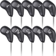 Golf Iron Cover Magnet 10pcs 4-9,PW,GW,SW,LW Wedge Club Head Set Synthetic Leather Black Silver Numb
