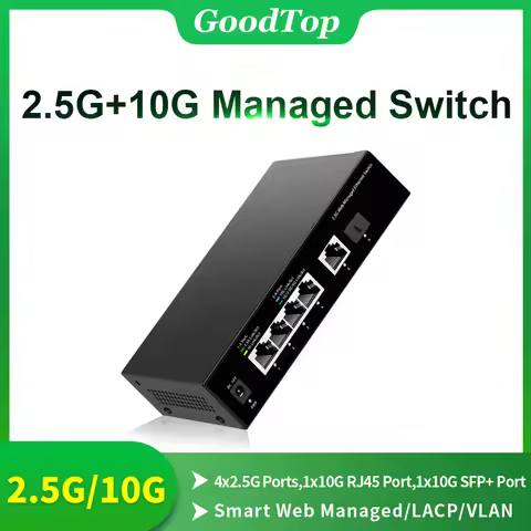GoodTop 2.5Gb Switch 4 Port 2.5G Managed Network Switch with 1 10G RJ45 and 10GbE SFP+ Slot Home Lab