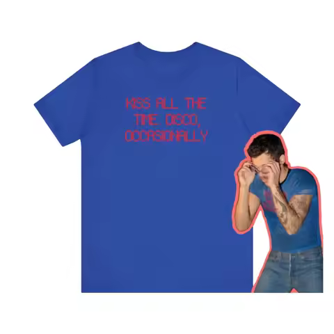 2026 Harry Styles "Kiss All The Time" Blue T-Shirt Disco Lyrics Print Pop Music Fan Tee for Men Wome