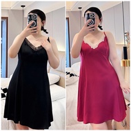 【Oversize Night Dress】(45-150kg)Women Big Size Lace Backless Soft Homewear Night Dress Loose V neck 