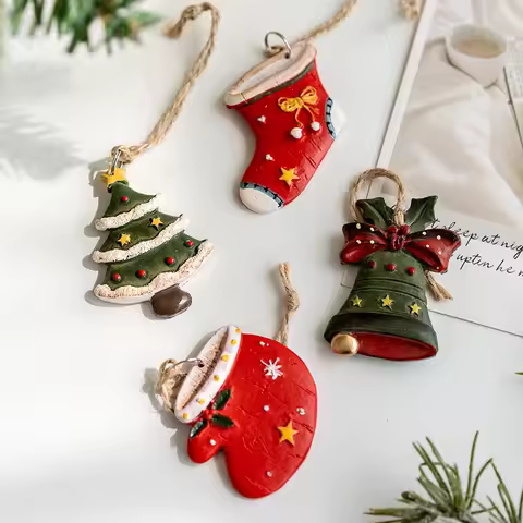4Pcs/set Christmas Decorations Retro Resin Christmas Tree Snowflake Xmas Tree Ornaments Hangings Pen