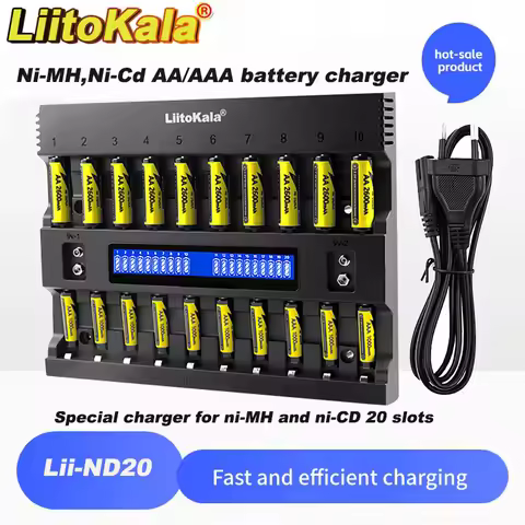 LiitoKala New 20-Slot LCD Smart Fast Charger Lii-ND20 9V AA AAA 1.2V NiMH Battery Multiple Protectio