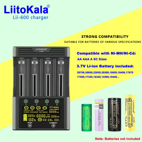 LiitoKala Lii-600 Battery Charger For Li-ion 3.7V and NiMH 1.2V Battery Suitable for 18650 26650 217