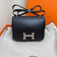 愛馬仕 Hermes  constance mini 迷你康康 黑色銀扣 斜挎包 單肩包