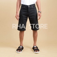 Yj Jeans Celana Pendek Pria Jeans Kancing Warna Hitam