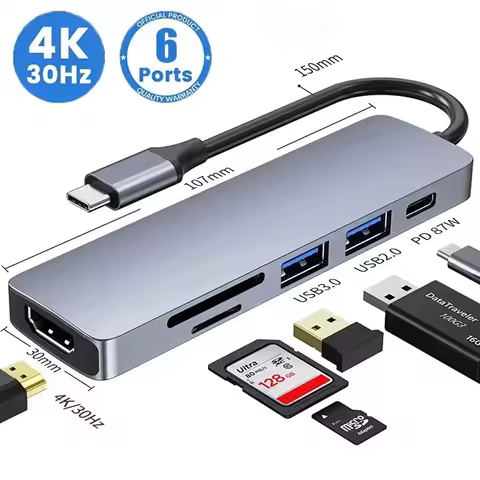 USB 3.0 Type-C Hub HDMI-compatible Adapter 4K Thunderbolt 3 USB C Hub 3.0 TF SD Reader Slot PD for M