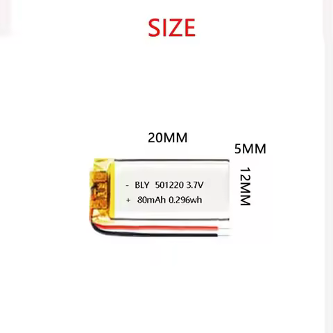 Mini 501220 Li-Polymer 80mAh Rechargeable Battery 3.7V for Smartwatches, Bluetooth Headsets, Beauty 