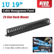 1U 19" Inch 24-Port Server Rack Cable Management Panel c/w Cover (24 Wiring Duct)