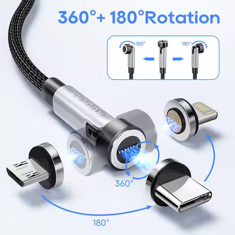 KUULAA 6 in 1 Magnetic Charging Cable 540° Rotate 27W Fast Charge For iPhone Type C Micro USB Magnet
