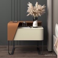 Light Luxury Minimalist Style High-End Feeling Bedside Table Italian Cream Shelf Bedside Table Influ