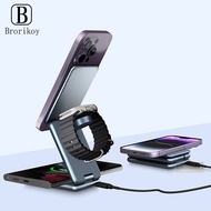 15W Foldable 3 in 1 Magnetic Hold Charging Station ForSamsung S25 S24 Phone 17 16 15 14 13 12 Pro Ma