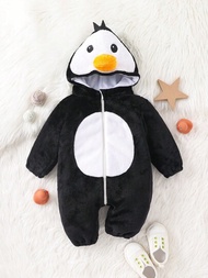 嬰兒企鵝刺繡連帽拉鏈開襟服飾