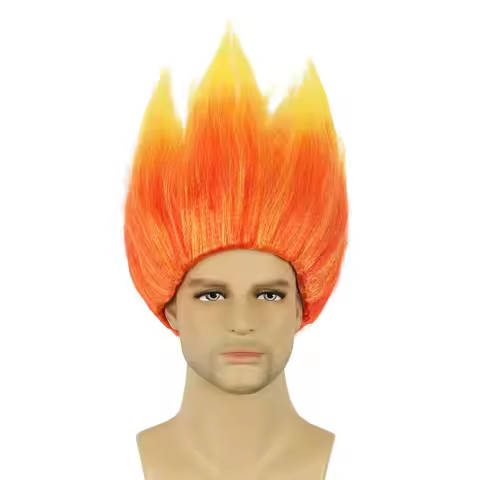 inside out Anger Fire Wig Short Orange Wig Men Cosplay Wigs Heat Resistant Synthetic Halloween Costu