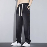 Mens Straight Cut Jeans Seluar Denim Potongan Longgar Men Casual Trend Loose Buggy Drawstring Straig
