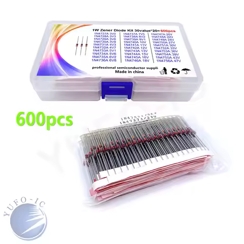 30Values*20pcs=600pc 1W Zener Diode Kit 3V-47V Sample 1n4742a 1n4756a Assorted IN4728A 4729A 4730A 4