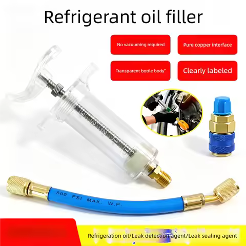Car A/C Oil Dye Injector 30ml 1Oz,1/4 SAE Low Side Quick Coupler Adapter R134a Automotive AC Repair 