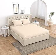 LINENWALAS 100% Cotton Linen Striped Fitted Sheet for Single Bed Size Bedding with Pillow Cover for