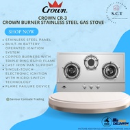 Crown CR-3 Burner Stainless Steel Gas Stove – 3 Gas Cooker Hob, Manual Ignition - FREE INSTALLATION