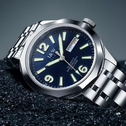 I&W Luxury Tungsten Watches for Men SEIKO NH36A Automatic Watch Sapphire Calendar Luminous 100m Wate