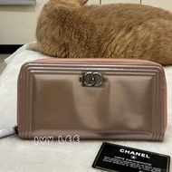 CHANEL 16開 金屬皮革 粉色 BOY 拉鍊 長夾 正品 二手精品