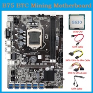 B75 ETH Mining Motherboard 12 PCIE to USB LGA1155 DDR3 SATA 15Pin to 6Pin Cable+4PIN to SATA Cable+G630 CPU B75 Mining