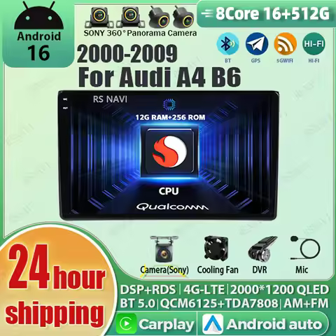 Android 16 Multimedia Video Player For Audi A4 B6 2000 - 2009 16G - 512G Car Radio 2k Screen GPS Car