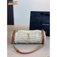 YSL Saint Laurent Raffia Cylinder Bag.Ysl Saint Laurent Summer Atmosphere Bag V Woven Cylinder Chain