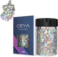 Ceya Unicorn Holographic Confetti Glitter, 3.5oz/ 100g Laser Silver Chunky Glitter Resin Sparkle Flakes Iridescent Nail Sequins for Epoxy Tumblers, Slime, DIY Packaging, Birthday Party, Wedding Decor