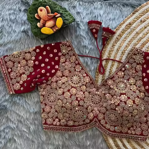 Indian Saree Blouse Handmade Beaded Crop Top Choli for Belly Dance Performance Ready Wear Wedding Pa