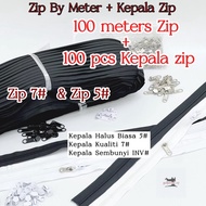100 Meter Zip By Meter + 100 pcs Kepala Zip | 5# 7# Zip Meter Panjang  | Kepala 5# 7# INV#
