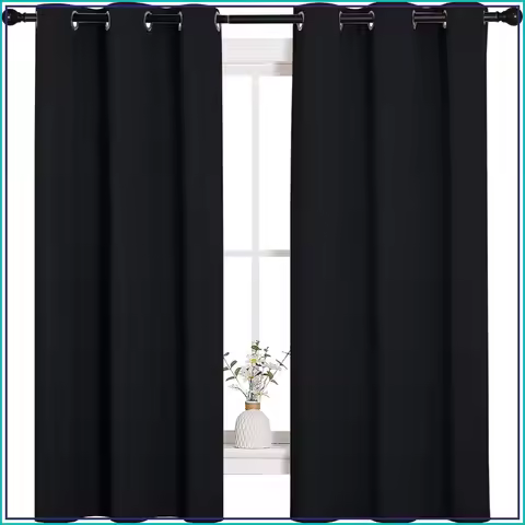Blackout Curtains 2 Panels 42x63 inches, Thermal Insulated Grommet Drapes for Bedroom, Solid Black