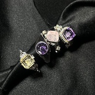 天然水晶 寶石戒指 雪花雕刻 紫水晶 黃水晶 s925 銀戒 戒子 戒指