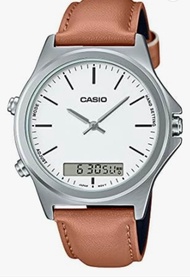 นาฬิกาข้อมือ Casio แบบอนาล็อกหน้าปัดขาว MTP-VC01L-7EUDF สายหนังสีน้ำตาลของแท้รับประกัน1ปี