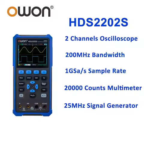 OWON HDS2202S Digital Oscilloscope 2 Channels 200Mhz 1GSa/s True RMS 3 in 1 USB Osiclloscopes +Wavef