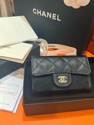 全新全套Chanel  黑金荔枝紋卡包