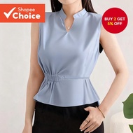 Casual Blouse Lace Up Spring/summer Blue Blouse for Women L142ED657  Blus Kasual Renda Up Musim Bung