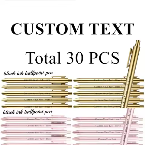 Custom Text Bulk Purchase Ballpoint Pen Set Wholesale, Black Ink. Laser-Engraved Text, Smooth Writin