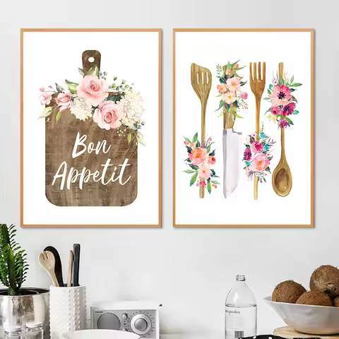 French Bon Appetit Art Print Kitchen Wall Decor Housewarming Gift Kitchen Utensils Wall Art Pictures