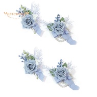 4 PCS  Blue Corsage and Boutonniere Set Corsage Decorative Accessories Prom Artificial Flower Wrist 