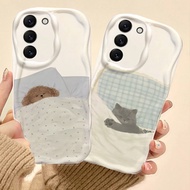 cover For Xiaomi POCO X7 X6 X5 M6 F6 F7 Pro 4G 5G Mi 15 Ultra 14 Casing Wavy Edge Funny Cartoon Cat 