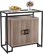 Senfot Sideboard Buffet Cabinet, Kitchen Storage Cabinet with Ample Storage Space &amp; Steel Frame and Tempered Glass Top for Bedroom, Living Room, Kitchen, Office or Hallway