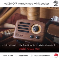 MUZEN OTR Walnut Wood Small Portable Outdoor Wireless Bluetooth Speaker with FM Radio, Antenna, AUX &amp; Tote, Retro Home Decoration, Vintage Gift